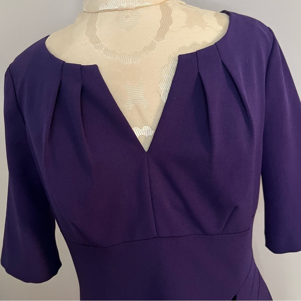 Adrianna Papell Purple Pleat Shift Dress Women Size 8 Half Sleeve Scoop Neck Fit - Picture 4 of 11